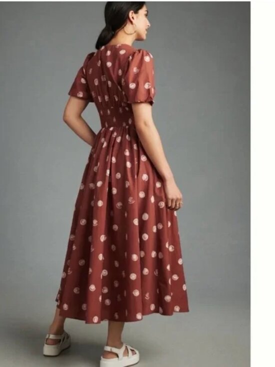 Anthropologie Katerina Button-Front Dress Brown Polka Dot - Picture 6 of 9